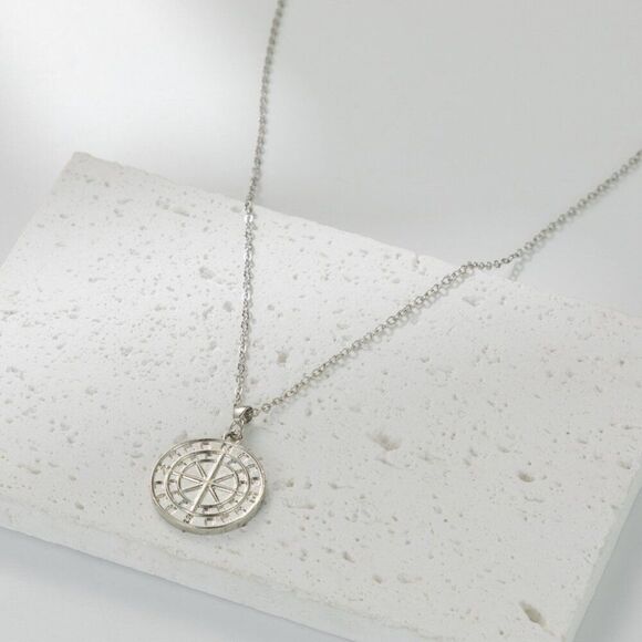 5/$25 Silver Color Compass Medallion Necklace - Picture 3 of 3